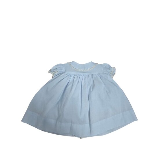 Vintage Light Blue Dainty Lace Embroidered Duck Baby Dress - Picture 1 of 12